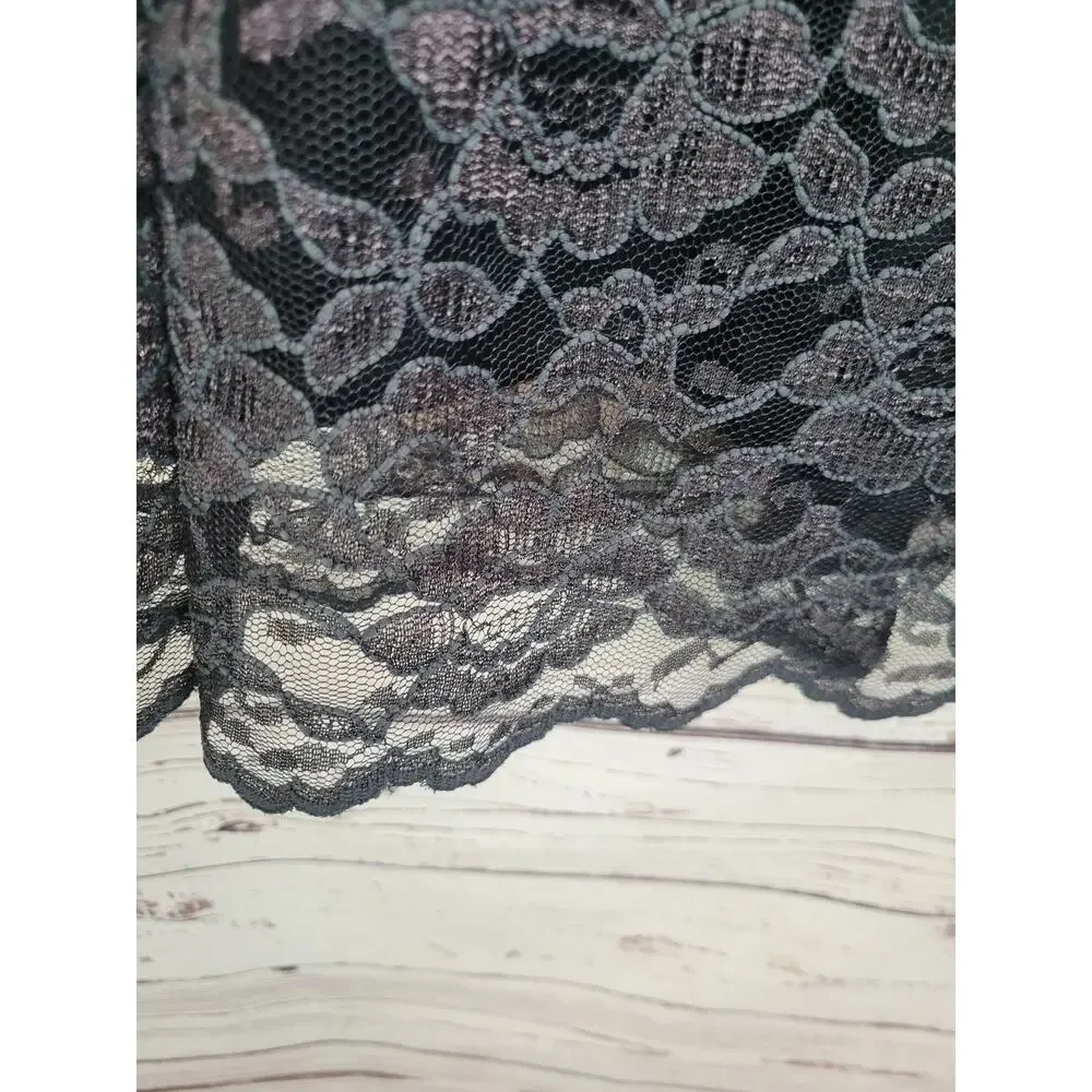 Vtg‎ Laura Ashley A-Line Skirt Black Floral Lace Overlay Casual Plus Size 16W